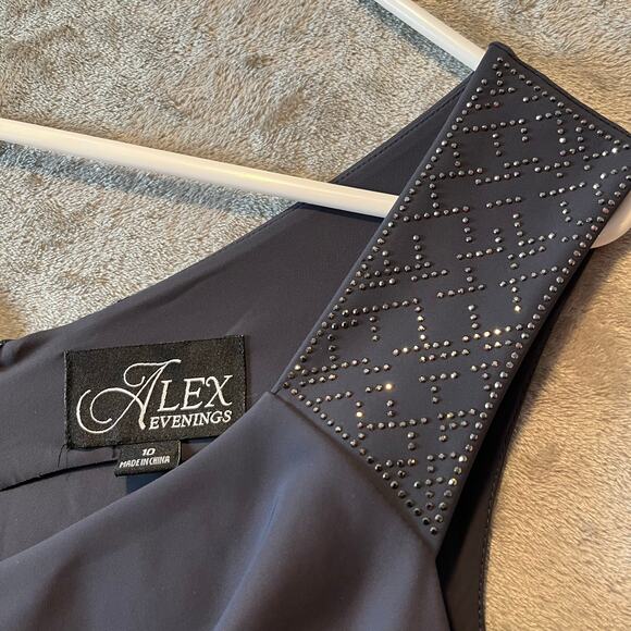 Alex Evenings‎ Charcoal Gray Side Ruched Dress Size 10 Rhinestone Wedding New - Picture 8 of 8